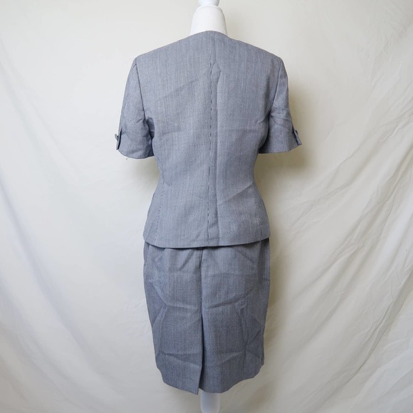 Vintage 90s Emily navy blue and white checker print skirt suit set 8P - Picture 5 of 10